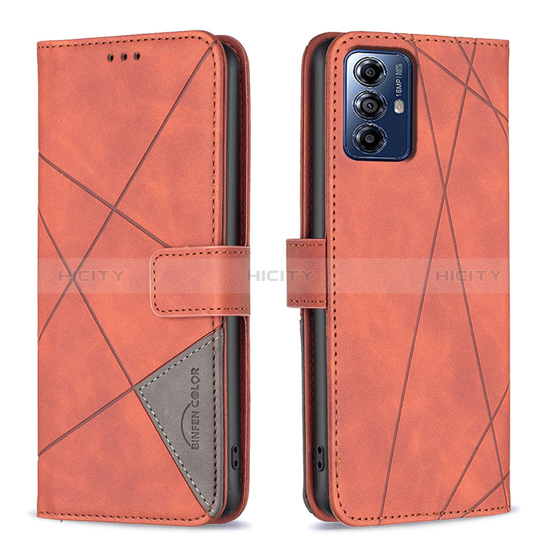 Handytasche Stand Schutzhülle Flip Leder Hülle B08F für Motorola Moto G Play (2023) Orange Plus