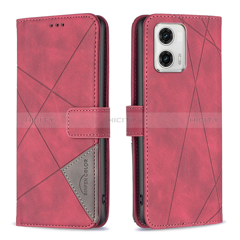 Handytasche Stand Schutzhülle Flip Leder Hülle B08F für Motorola Moto G73 5G Rot Plus