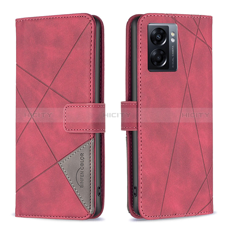 Handytasche Stand Schutzhülle Flip Leder Hülle B08F für Oppo A56S 5G Rot