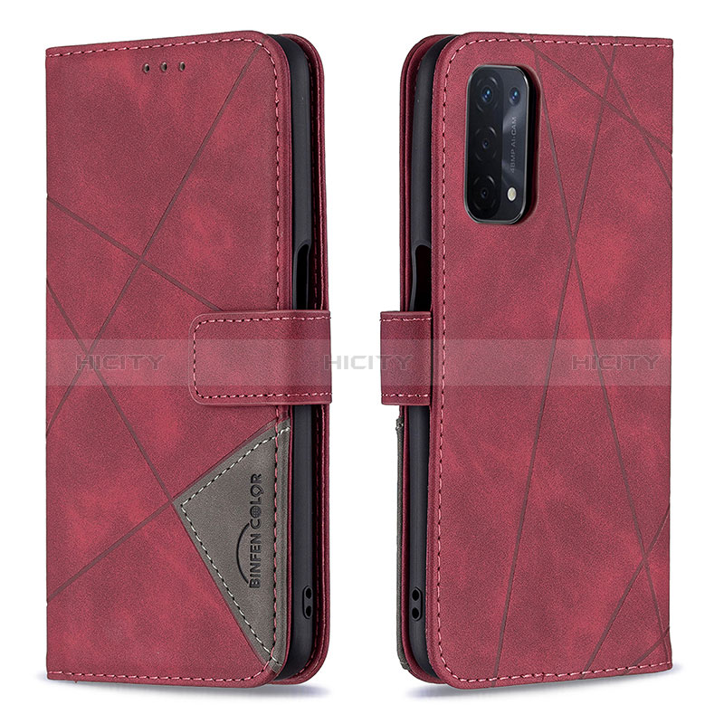 Handytasche Stand Schutzhülle Flip Leder Hülle B08F für Oppo A74 5G Rot Plus