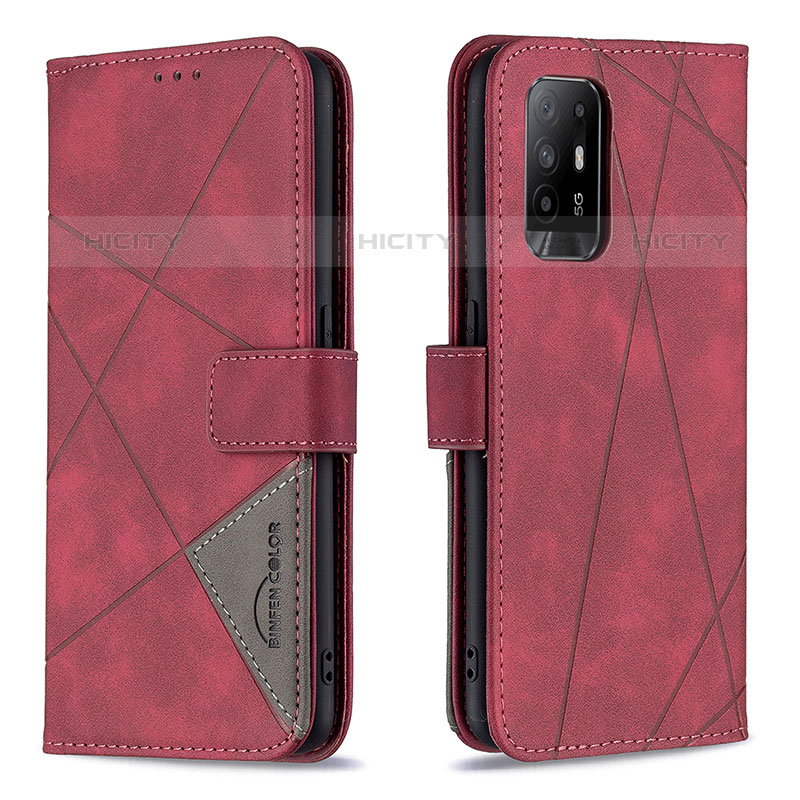 Handytasche Stand Schutzhülle Flip Leder Hülle B08F für Oppo A94 5G Rot Plus