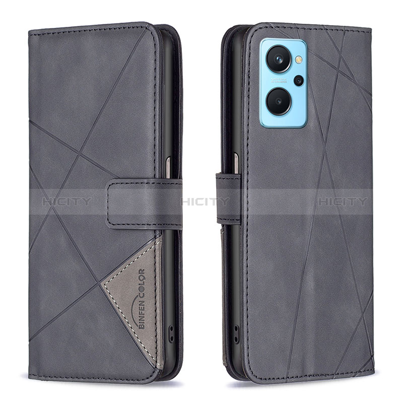 Handytasche Stand Schutzhülle Flip Leder Hülle B08F für Oppo A96 4G Schwarz