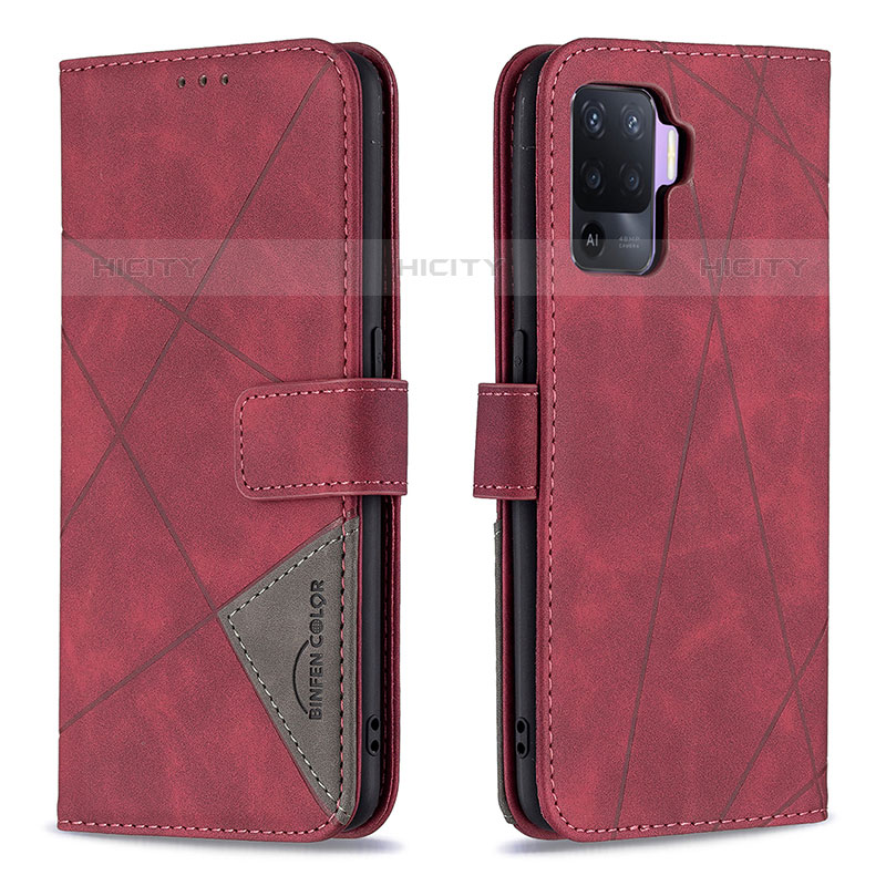 Handytasche Stand Schutzhülle Flip Leder Hülle B08F für Oppo F19 Pro Rot Plus