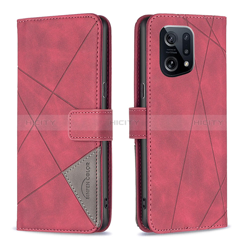 Handytasche Stand Schutzhülle Flip Leder Hülle B08F für Oppo Find X5 5G Rot Plus