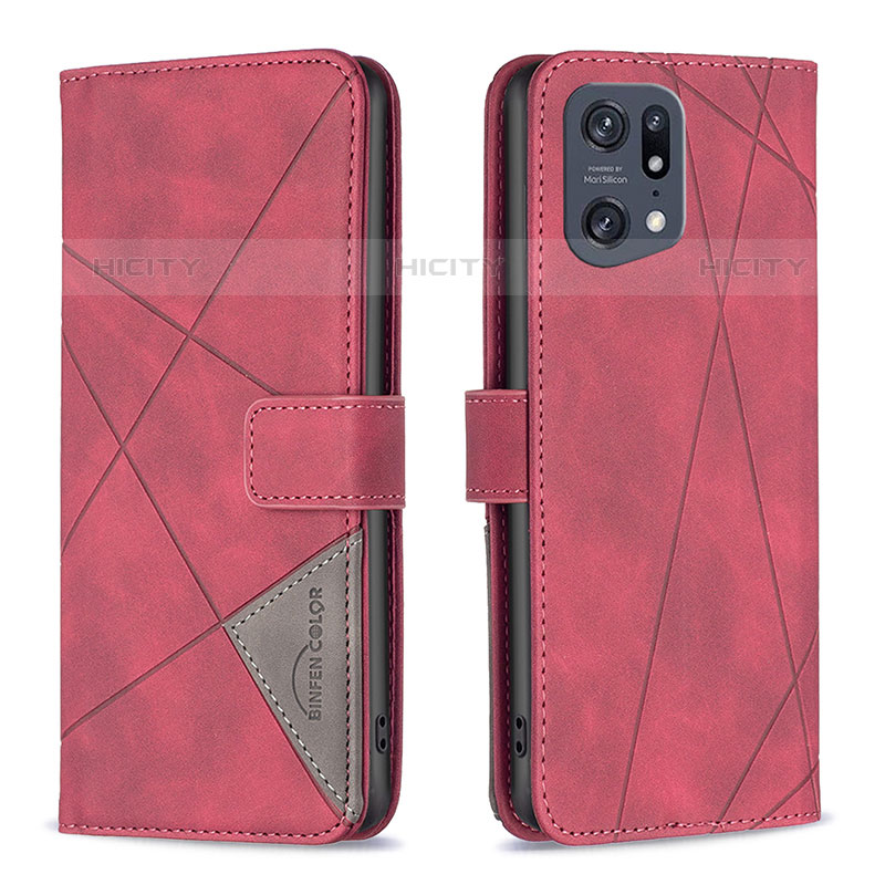 Handytasche Stand Schutzhülle Flip Leder Hülle B08F für Oppo Find X5 Pro 5G Rot