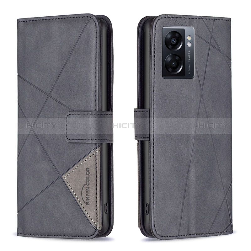 Handytasche Stand Schutzhülle Flip Leder Hülle B08F für Oppo K10 5G India Schwarz Plus