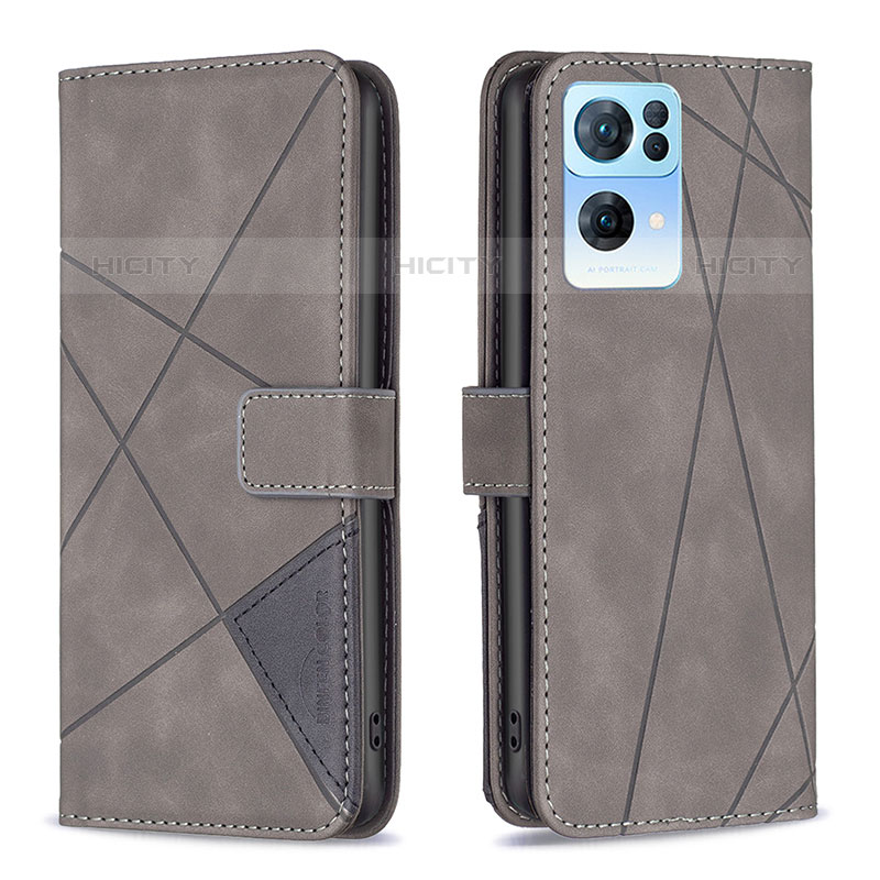 Handytasche Stand Schutzhülle Flip Leder Hülle B08F für Oppo Reno7 Pro 5G Grau