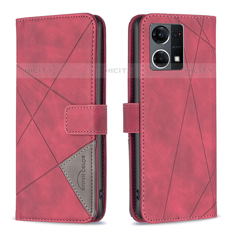 Handytasche Stand Schutzhülle Flip Leder Hülle B08F für Oppo Reno8 4G Rot Plus