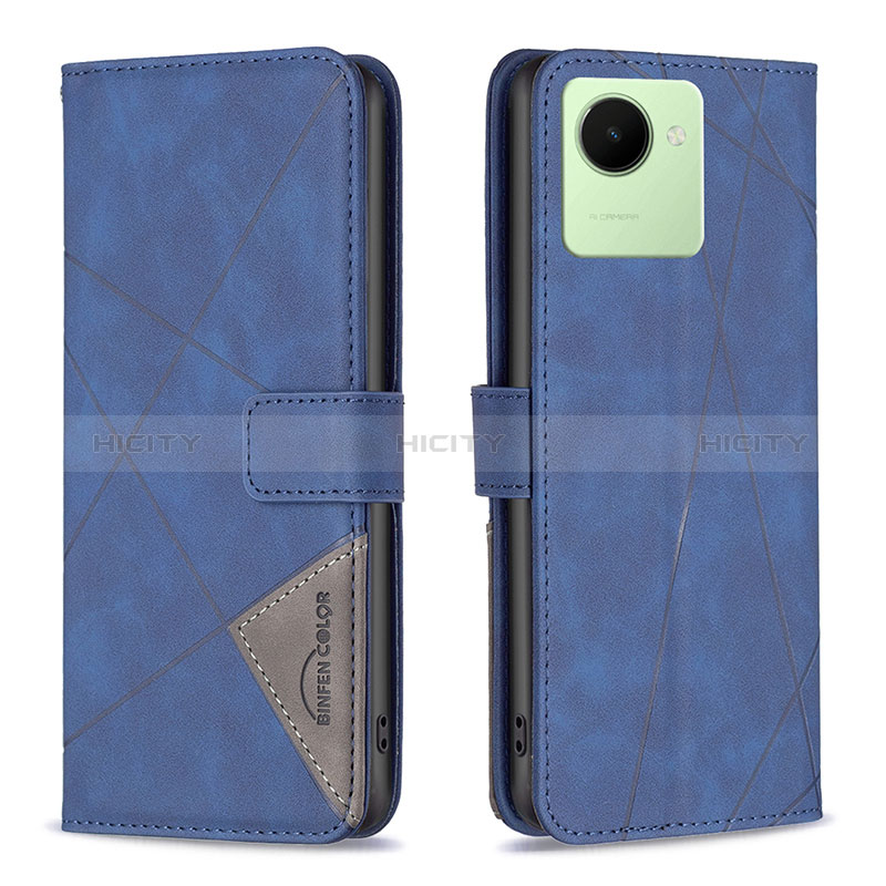 Handytasche Stand Schutzhülle Flip Leder Hülle B08F für Realme C30 Blau