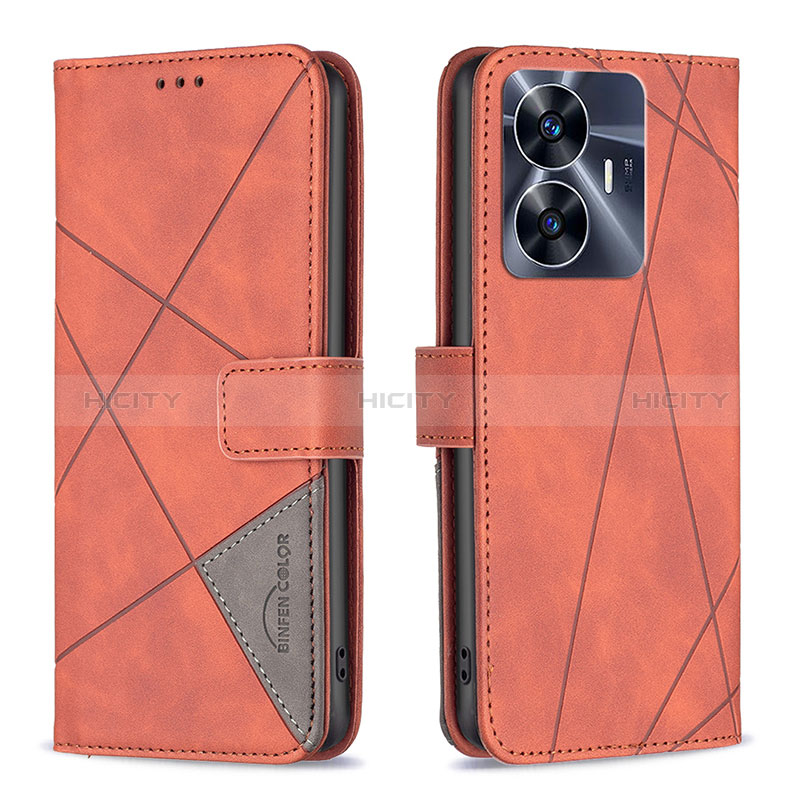 Handytasche Stand Schutzhülle Flip Leder Hülle B08F für Realme C55 Orange Plus