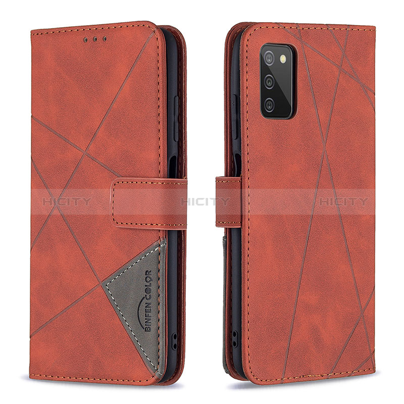 Handytasche Stand Schutzhülle Flip Leder Hülle B08F für Samsung Galaxy A02s Orange Plus