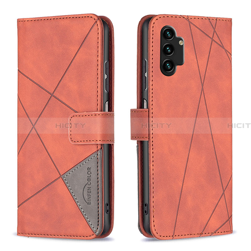 Handytasche Stand Schutzhülle Flip Leder Hülle B08F für Samsung Galaxy A13 4G Orange Plus