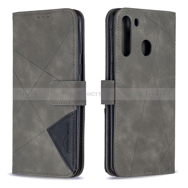 Handytasche Stand Schutzhülle Flip Leder Hülle B08F für Samsung Galaxy A21 Grau