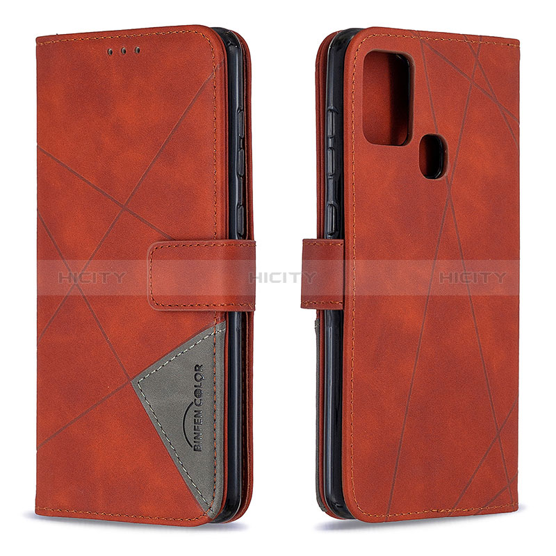 Handytasche Stand Schutzhülle Flip Leder Hülle B08F für Samsung Galaxy A21s Orange Plus