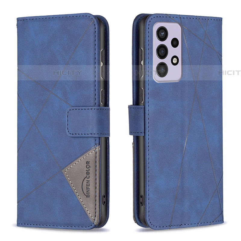 Handytasche Stand Schutzhülle Flip Leder Hülle B08F für Samsung Galaxy A73 5G Blau Plus