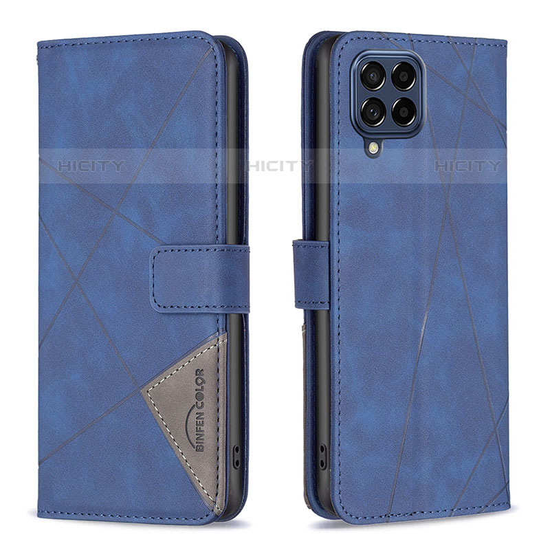 Handytasche Stand Schutzhülle Flip Leder Hülle B08F für Samsung Galaxy M53 5G Blau Plus