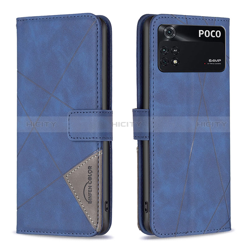 Handytasche Stand Schutzhülle Flip Leder Hülle B08F für Xiaomi Poco M4 Pro 4G Blau