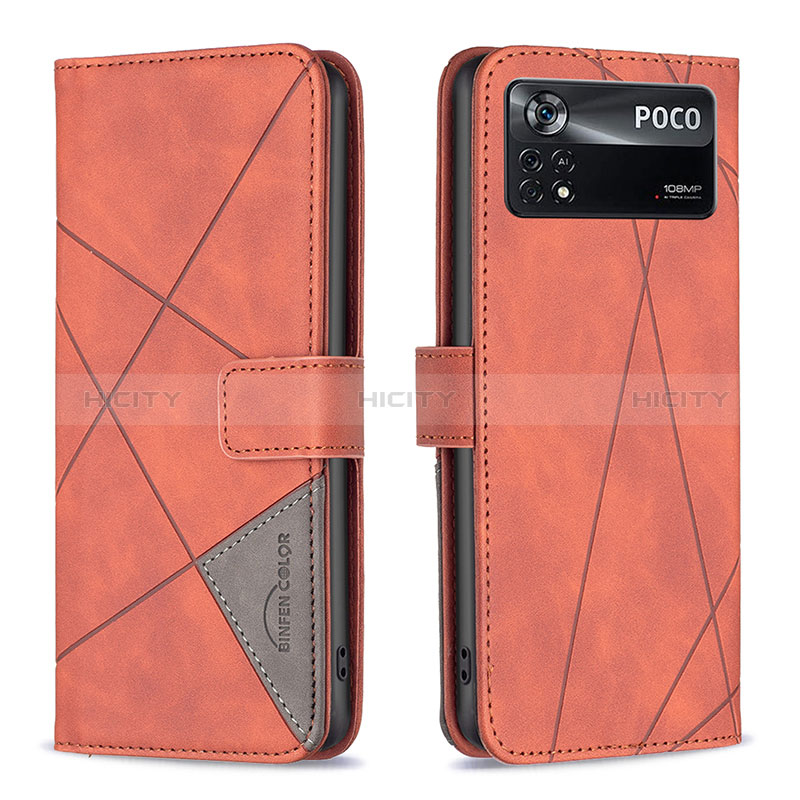 Handytasche Stand Schutzhülle Flip Leder Hülle B08F für Xiaomi Poco X4 Pro 5G Orange Plus