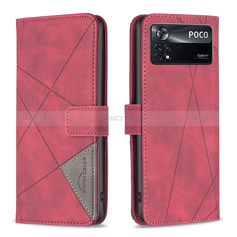 Handytasche Stand Schutzhülle Flip Leder Hülle B08F für Xiaomi Poco X4 Pro 5G Rot Plus