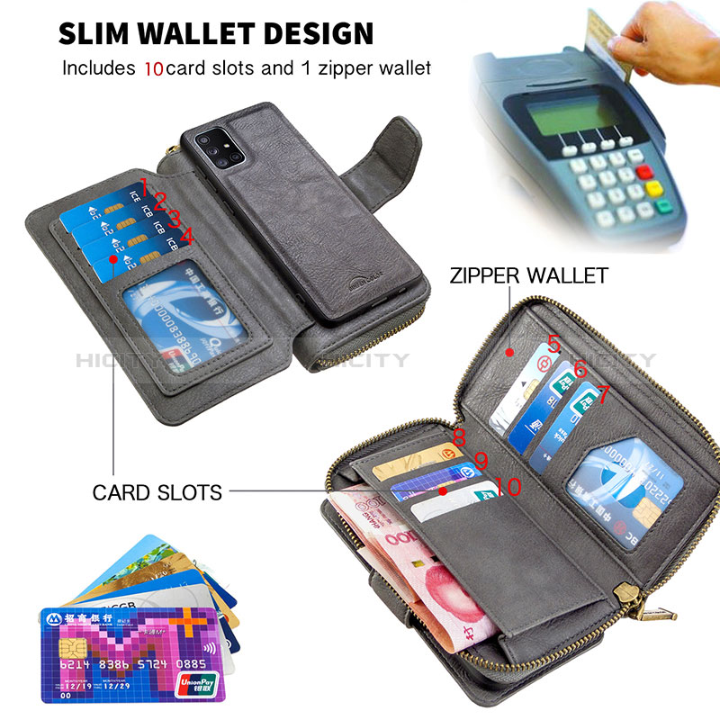 Handytasche Stand Schutzhülle Flip Leder Hülle B10F für Samsung Galaxy A71 5G groß