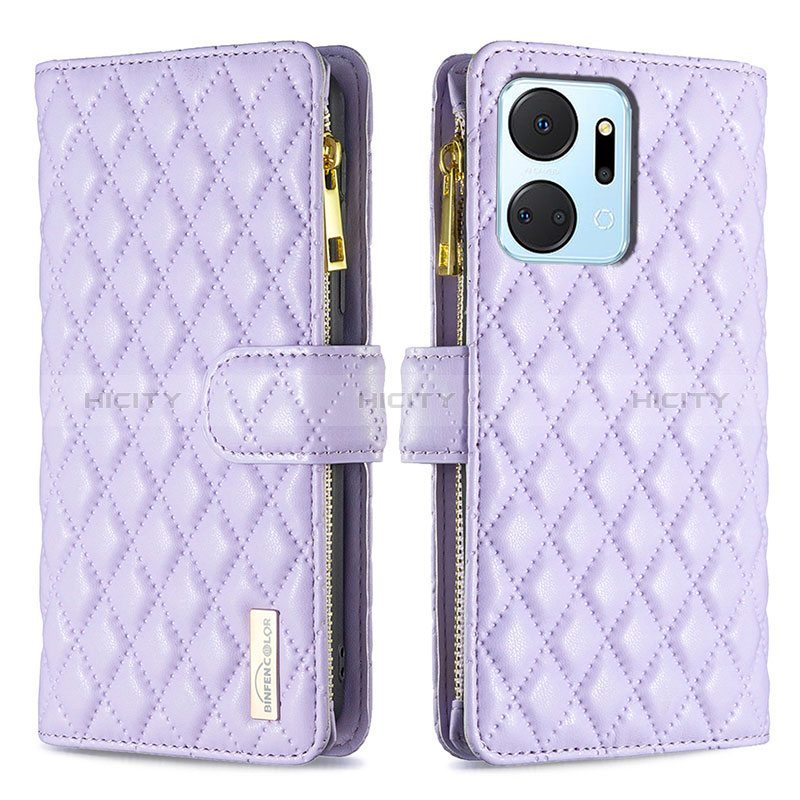 Handytasche Stand Schutzhülle Flip Leder Hülle B12F für Huawei Honor X7a Violett Plus