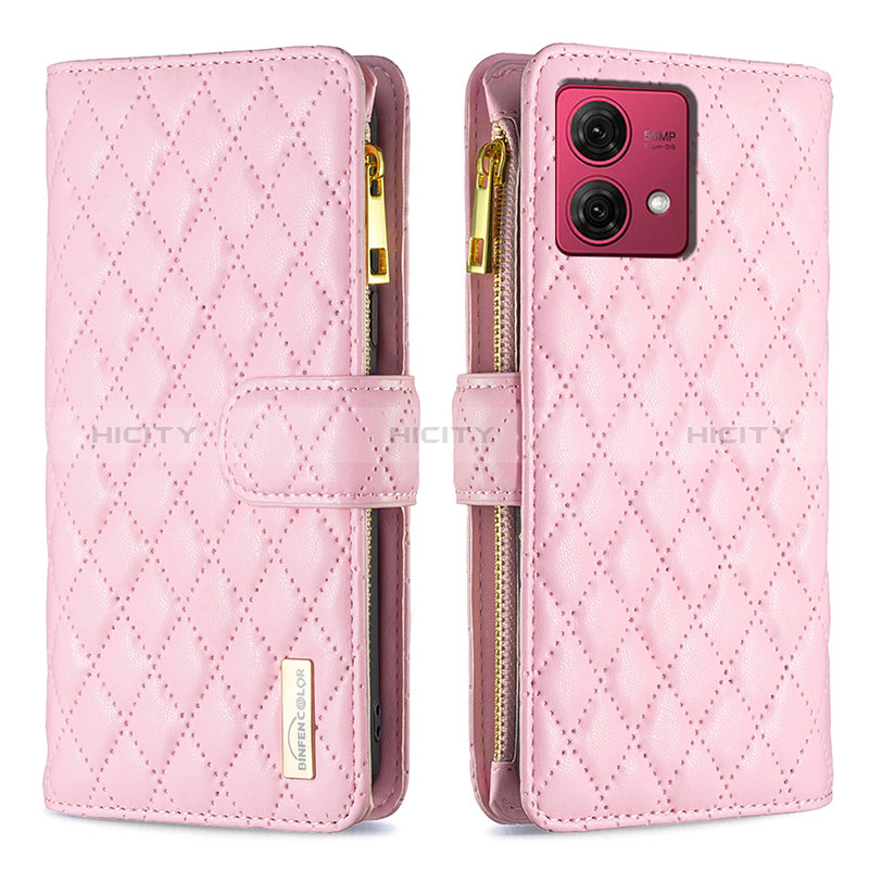 Handytasche Stand Schutzhülle Flip Leder Hülle B12F für Motorola Moto G84 5G Rosegold