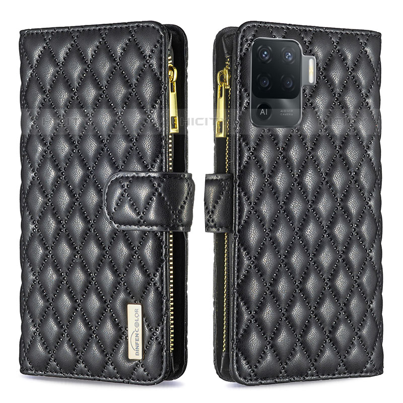 Handytasche Stand Schutzhülle Flip Leder Hülle B12F für Oppo A94 4G Schwarz