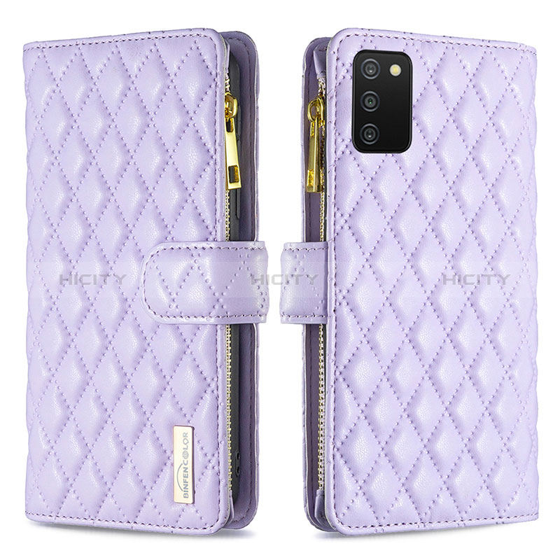 Handytasche Stand Schutzhülle Flip Leder Hülle B12F für Samsung Galaxy A02s Violett