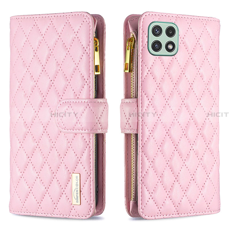 Handytasche Stand Schutzhülle Flip Leder Hülle B12F für Samsung Galaxy A22 5G Rosegold Plus