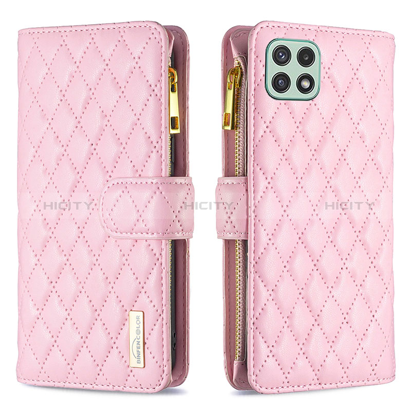 Handytasche Stand Schutzhülle Flip Leder Hülle B12F für Samsung Galaxy A22s 5G Rosegold Plus