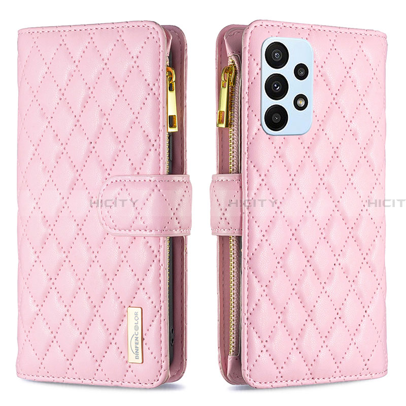 Handytasche Stand Schutzhülle Flip Leder Hülle B12F für Samsung Galaxy A23 4G Rosegold