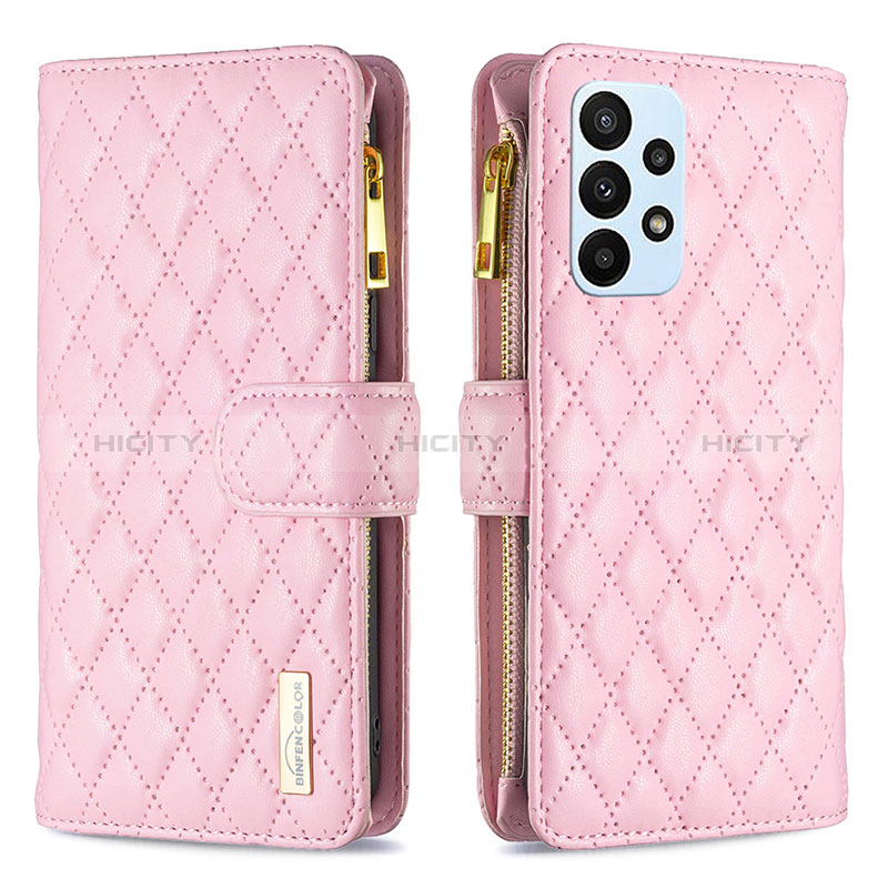 Handytasche Stand Schutzhülle Flip Leder Hülle B12F für Samsung Galaxy A23 5G Rosegold