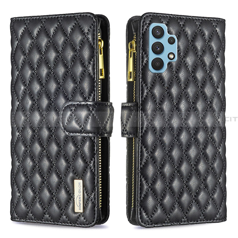 Handytasche Stand Schutzhülle Flip Leder Hülle B12F für Samsung Galaxy A32 4G Schwarz