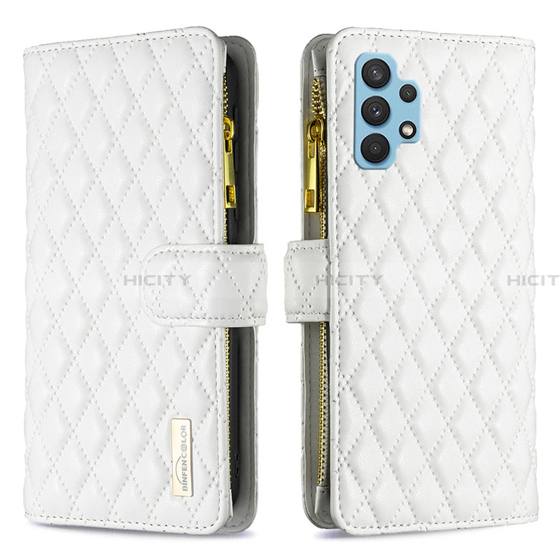 Handytasche Stand Schutzhülle Flip Leder Hülle B12F für Samsung Galaxy A32 5G Weiß