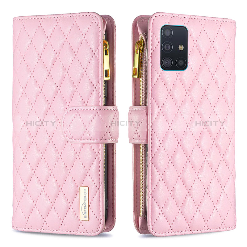 Handytasche Stand Schutzhülle Flip Leder Hülle B12F für Samsung Galaxy A51 4G Rosegold