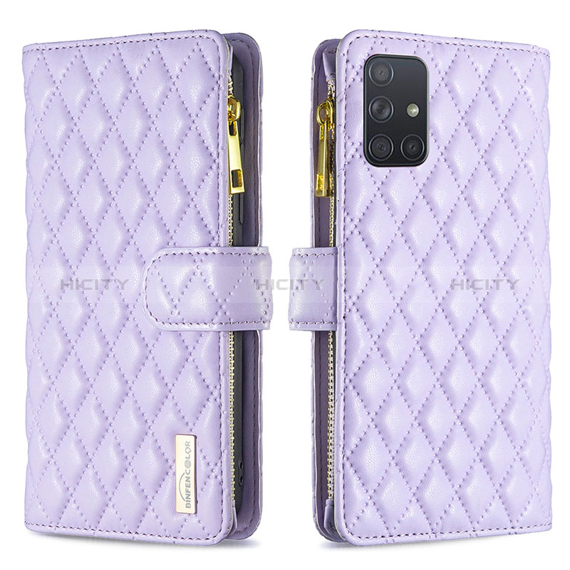 Handytasche Stand Schutzhülle Flip Leder Hülle B12F für Samsung Galaxy A71 4G A715 Violett