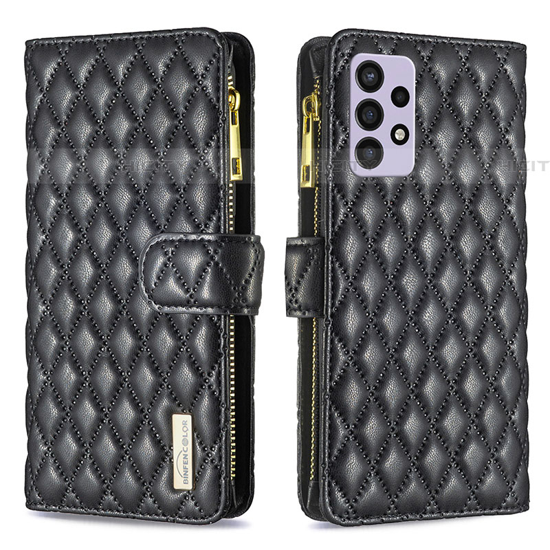 Handytasche Stand Schutzhülle Flip Leder Hülle B12F für Samsung Galaxy A72 5G Schwarz