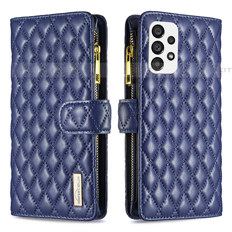 Handytasche Stand Schutzhülle Flip Leder Hülle B12F für Samsung Galaxy A73 5G Blau Plus