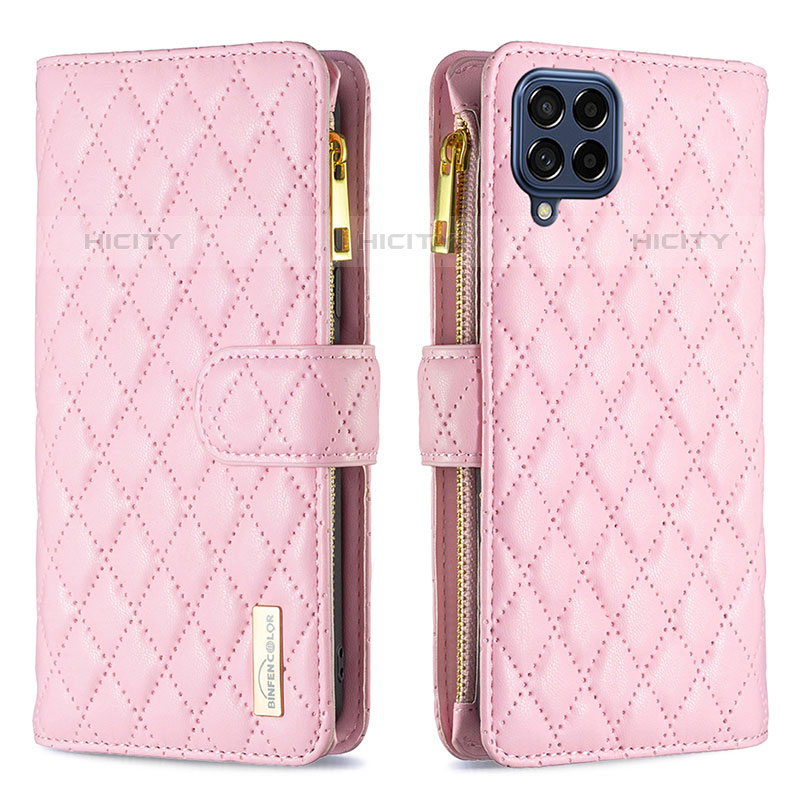 Handytasche Stand Schutzhülle Flip Leder Hülle B12F für Samsung Galaxy M53 5G Rosegold