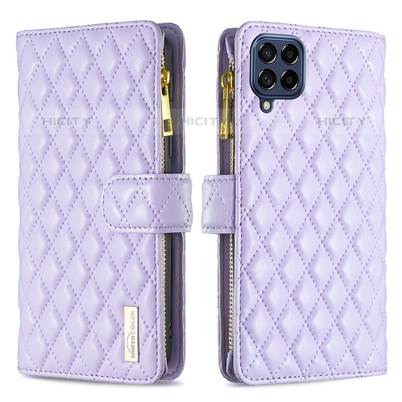 Handytasche Stand Schutzhülle Flip Leder Hülle B12F für Samsung Galaxy M53 5G Violett