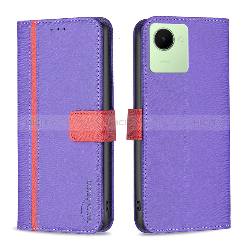 Handytasche Stand Schutzhülle Flip Leder Hülle B13F für Realme C30s Violett Plus