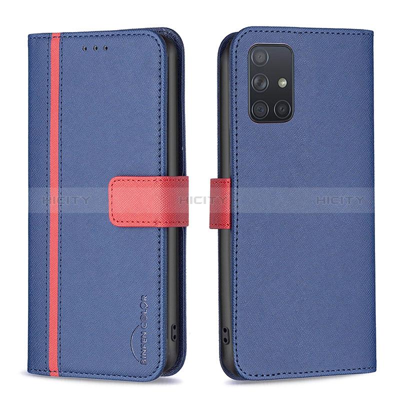 Handytasche Stand Schutzhülle Flip Leder Hülle B13F für Samsung Galaxy A71 5G Blau Plus