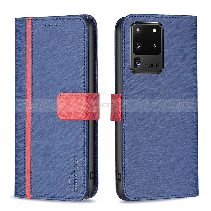 Handytasche Stand Schutzhülle Flip Leder Hülle B13F für Samsung Galaxy S20 Ultra 5G Blau