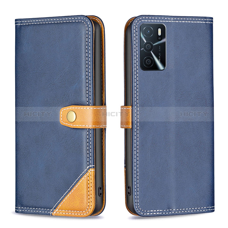 Handytasche Stand Schutzhülle Flip Leder Hülle B14F für Oppo A16 Blau