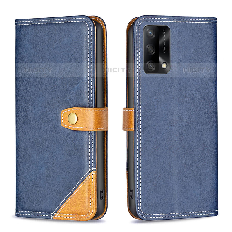 Handytasche Stand Schutzhülle Flip Leder Hülle B14F für Oppo A74 4G Blau Plus