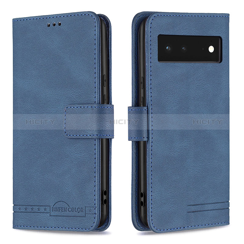 Handytasche Stand Schutzhülle Flip Leder Hülle B15F für Google Pixel 6 5G Blau