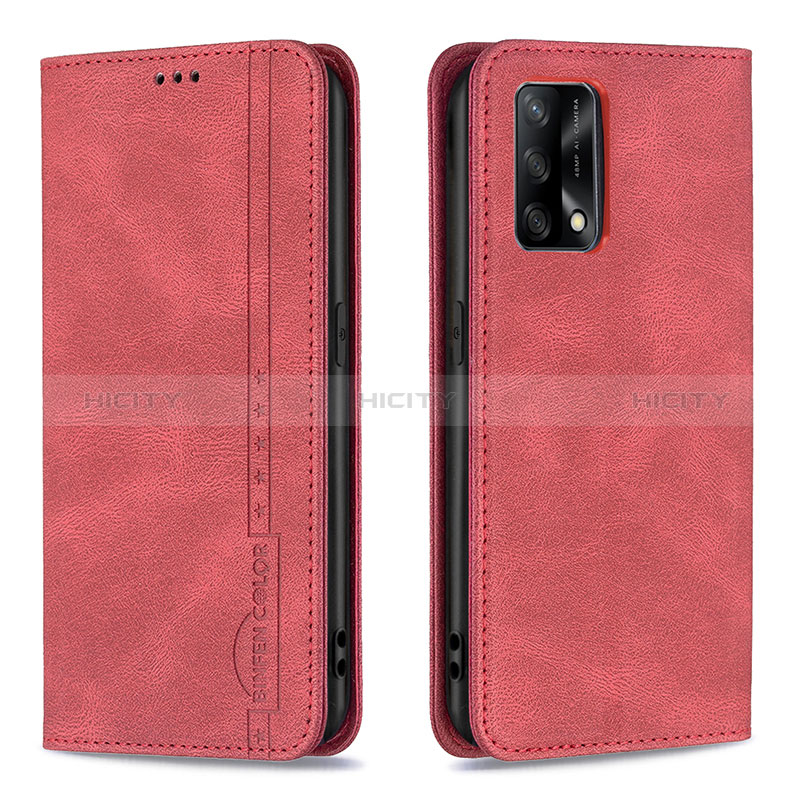 Handytasche Stand Schutzhülle Flip Leder Hülle B15F für Oppo F19 Rot Plus