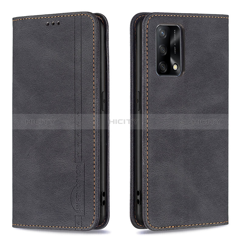 Handytasche Stand Schutzhülle Flip Leder Hülle B15F für Oppo F19 Schwarz