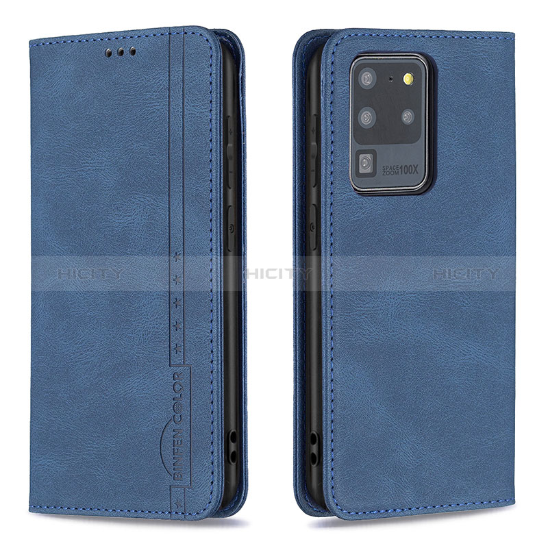 Handytasche Stand Schutzhülle Flip Leder Hülle B15F für Samsung Galaxy S20 Ultra 5G Blau