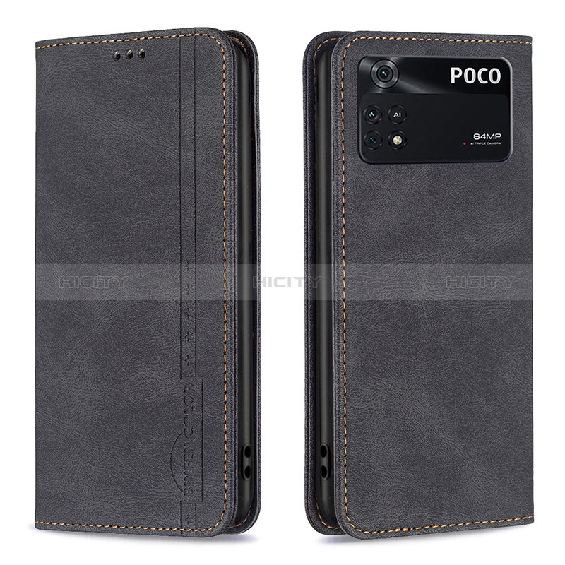 Handytasche Stand Schutzhülle Flip Leder Hülle B15F für Xiaomi Poco M4 Pro 4G Schwarz